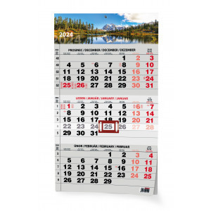 Kalendář nástěnný A3 tříměsíční s mezinár.svátky černý Příroda BNC7