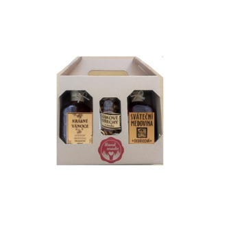 Dárková krabička 44700 - lískové ořechy v medu 230g, Medovina višňová 0,2L, Medovina skořicová 0,2L
