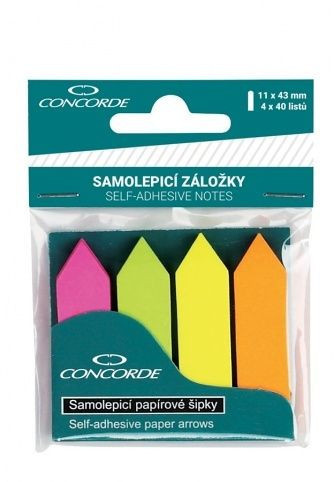 Záložky samolepící šipka 11x43mm 4 neon barvy 4x40 listů Concorde