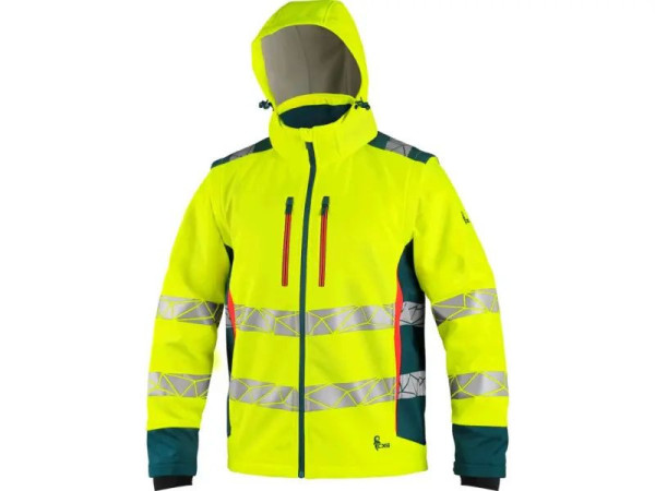Bunda CXS BEDFORD, výstražná, pánská, softshell, žluto-petrolová, vel.