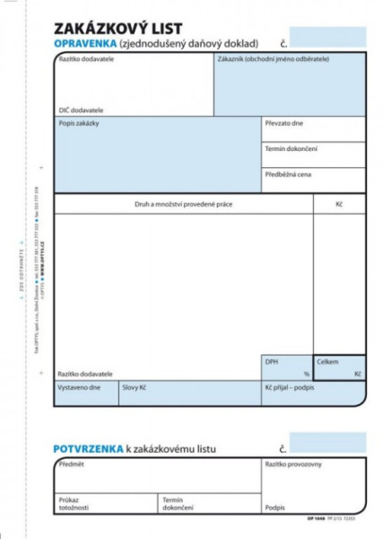 Tiskopis Zakázkový list A5 s opravenkou 100 listů OPTYS 1048