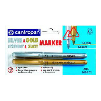 Popisovač Centropen 2690/2 stříbrný a zlatý válcový hrot 1,8mm