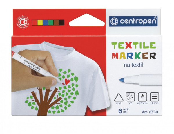 Značkovač Centropen 2739/6 na textil 6 barev válcový hrot 3,5mm