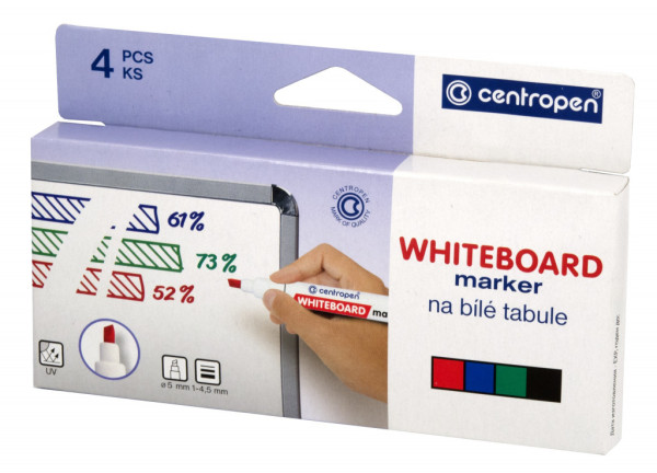 Značkovač Centropen 8569/4 na bílé tabule 4 barvy klínový hrot 1-4,5mm