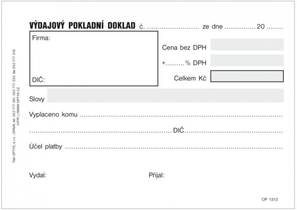Tiskopis Výdajový doklad A6 samopropis 50 listů OPTYS 1313