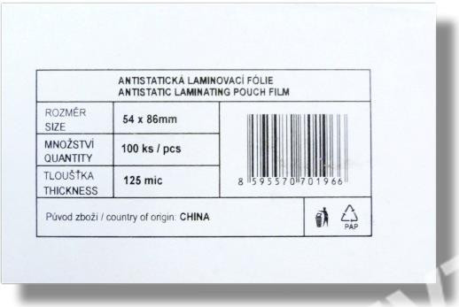 Laminovací folie 54x86mm 125mic 100ks