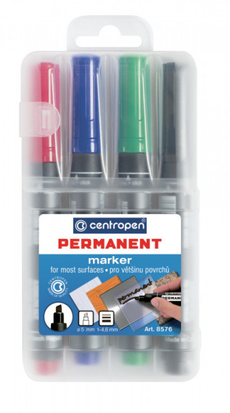 Značkovač Centropen 8576/4 permanent 4 barvy klínový hrot 1-4,6 mm