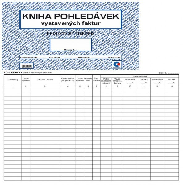 Tiskopis Kniha pohledávek vystavených faktur A4 40 stran BALOUŠEK ET350