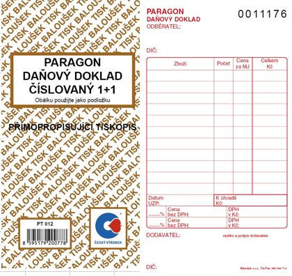 Tiskopis Paragon daň. doklad 8x15cm samopropis číslovaný 50 listů BALOUŠEK PT012