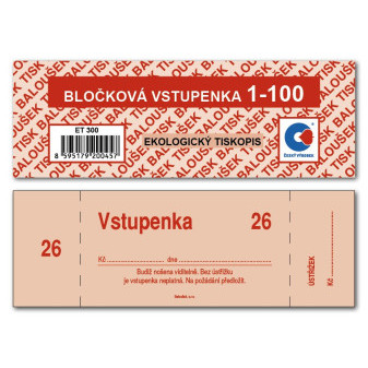 Tiskopis Bločkové vstupenky 13,3x3,9cm 100 čísel 100 listů BALOUŠEK ET300