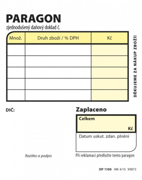 Tiskopis Paragon obchodní 7,5x9,5cm samopropis 100 listů OPTYS 1100