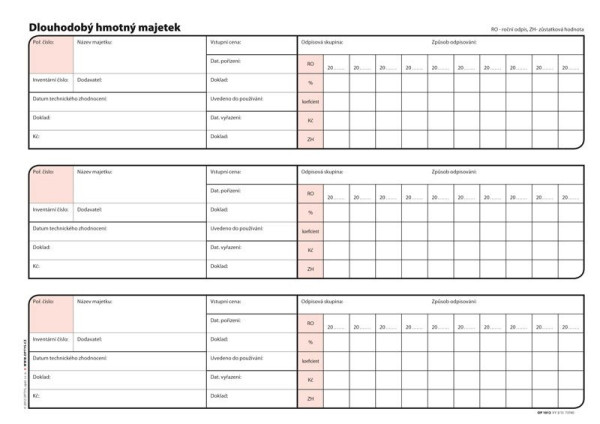 Tiskopis Inventární kniha A4 na šířku 12 listů OPTYS 1012