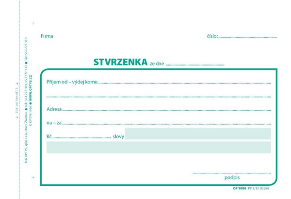 Tiskopis Stvrzenka A6 samopropis 100 listů OPTYS 1080