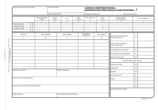 Tiskopis Záznam o době řízení vozidla a bezp.přest.A4 100 listů čísl. OPTYS 1166