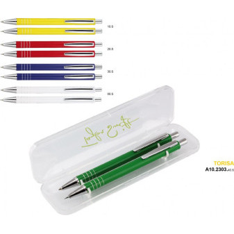 Sada kuličkové pero hliník + mikrotužka Torisa v pouzdře mix barev