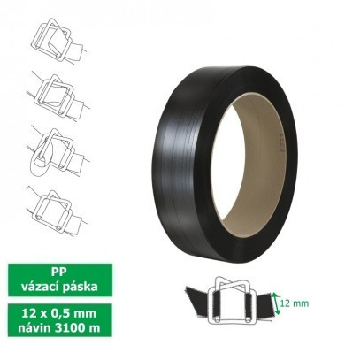 Páska vázací PP 12x0,5mm 3100m d206 černá