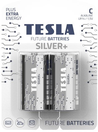 Baterie Tesla SILVER+ Alkalické C (LR14, malý monočlánek, blister) 2ks New design