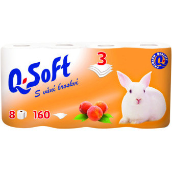 Toaletní papír Q-SOFT 3vrs. 160útržků 8ks broskev / prodej po balení