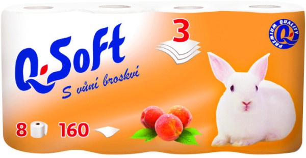 Toaletní papír Q-SOFT 3vrs. 160útržků 8ks broskev / prodej po balení