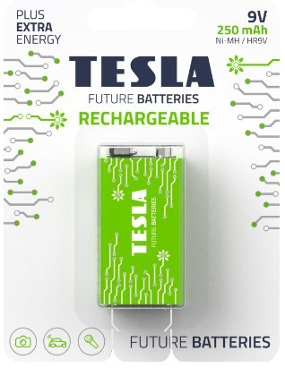 Baterie Tesla nabíjecí 9V (HR9V, 9V, blister) 1 ks New design