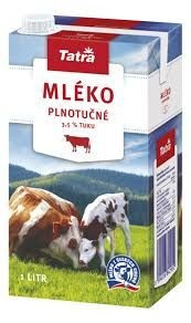 Mléko plnotučné Tatra 3,5% 1L s víčkem / prodej pouze balení 6ks