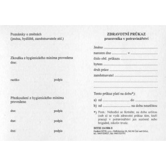 Tiskopis NEM. Zdravotní průkaz pracovníka v potravinářství A7 DITIS 1148060