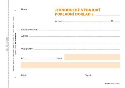 Tiskopis Výdajový pokl. doklad A6 jednoduchý 100 listů samopropis OPTYS 1303