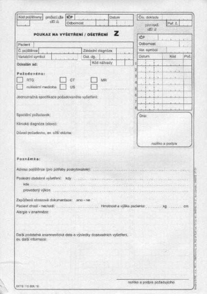 Tiskopis NEM. Poukaz na vyšetření/ošetření "Z" A4 100 listů DITIS 11500616
