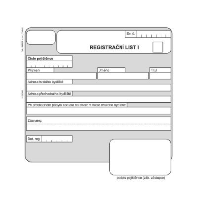 Tiskopis NEM. Registrační list 14x15cm samopropis 2x50 listů DITIS 1150300